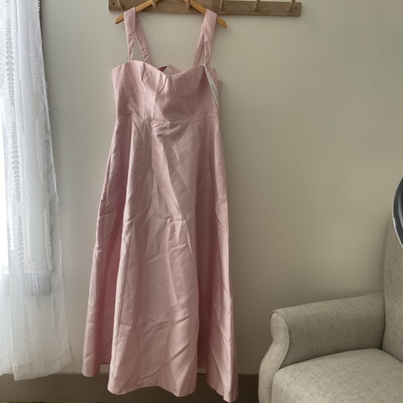 ALFRED SUNG Lace-Up Bustier Full Skirt Pockets Satin Pink Maxi Dress NWT 18 - Picture 4 of 13